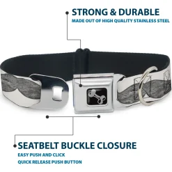 Dog Bone Seatbelt Buckle Collar - Mustaches White/Sketch