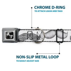 Dog Bone Seatbelt Buckle Collar - Mustaches White/Sketch