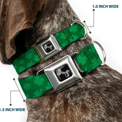 Dog Bone Seatbelt Buckle Collar - St. Pat's Clovers Scattered3 Greens