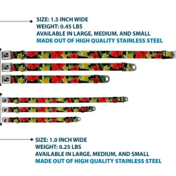 Dog Bone Seatbelt Buckle Collar - Tropical Floral Collage Black/Red/Orange