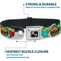 Dog Bone Seatbelt Buckle Collar - Burger & Fries Cartoon Straight Green Tablecloth