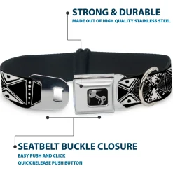 Dog Bone Seatbelt Buckle Collar - Tribal1 Black/White