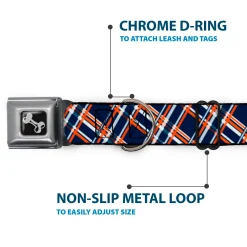 Dog Bone Seatbelt Buckle Collar - Plaid X3 Navy/Orange/White