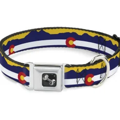 Dog Bone Seatbelt Buckle Collar - Colorado Flag/Mountain Silhouette Yellow