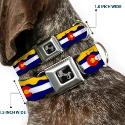 Dog Bone Seatbelt Buckle Collar - Colorado Flag/Mountain Silhouette Yellow