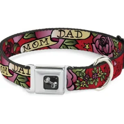 Dog Bone Seatbelt Buckle Collar - Mom & Dad Red