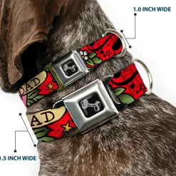 Dog Bone Seatbelt Buckle Collar - Mom & Dad Red