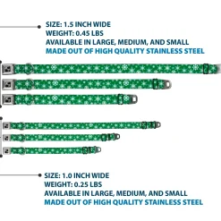 Dog Bone Seatbelt Buckle Collar - Snowflakes Green/White