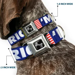 Dog Bone Seatbelt Buckle Collar - 'MERICA/US Flag Blue/White/Red