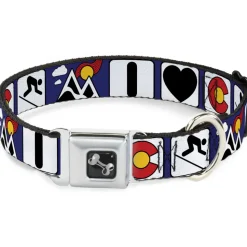 Dog Bone Seatbelt Buckle Collar - I HEART COLORADO SKIING Logos/Mountain