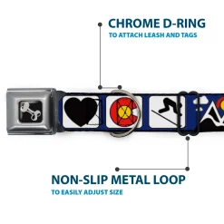 Dog Bone Seatbelt Buckle Collar - I HEART COLORADO SKIING Logos/Mountain