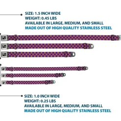 Dog Bone Seatbelt Buckle Collar - Checker Purple/Gold