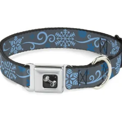 Dog Bone Seatbelt Buckle Collar - Holiday Snowflakes Gray/Blue