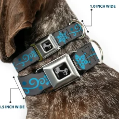 Dog Bone Seatbelt Buckle Collar - Holiday Snowflakes Gray/Blue