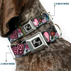 Dog Bone Seatbelt Buckle Collar - Love Love Gray
