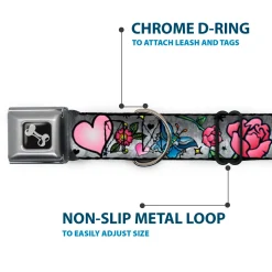 Dog Bone Seatbelt Buckle Collar - Love Love Gray