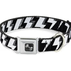 Dog Bone Seatbelt Buckle Collar - Lightning Bolts Sketch Black/White
