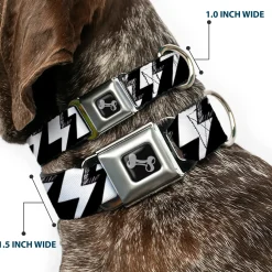 Dog Bone Seatbelt Buckle Collar - Lightning Bolts Sketch Black/White