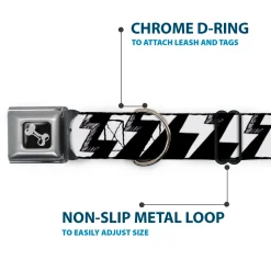 Dog Bone Seatbelt Buckle Collar - Lightning Bolts Sketch Black/White