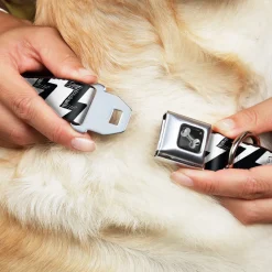 Dog Bone Seatbelt Buckle Collar - Lightning Bolts Sketch Black/White