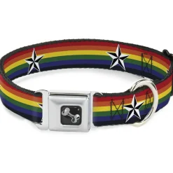 Dog Bone Seatbelt Buckle Collar - Nautical Star Rainbow/White/Black