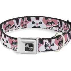 Dog Bone Seatbelt Buckle Collar - Angry Bunnies Gray/Pinks