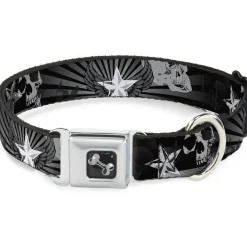 Dog Bone Seatbelt Buckle Collar - Die Hard Skulls & Stars1 Black/Grays