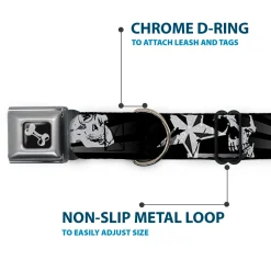 Dog Bone Seatbelt Buckle Collar - Die Hard Skulls & Stars1 Black/Grays