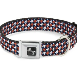 Dog Bone Seatbelt Buckle Collar - Houndstooth Navy/Orange/White