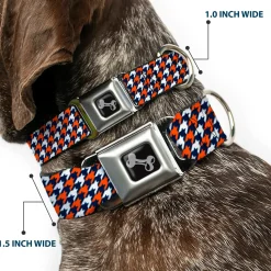 Dog Bone Seatbelt Buckle Collar - Houndstooth Navy/Orange/White