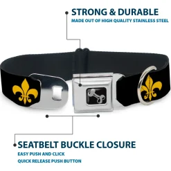 Dog Bone Seatbelt Buckle Collar - Fleur-de-Lis Black/Yellow