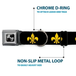 Dog Bone Seatbelt Buckle Collar - Fleur-de-Lis Black/Yellow