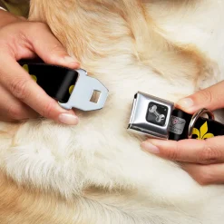 Dog Bone Seatbelt Buckle Collar - Fleur-de-Lis Black/Yellow