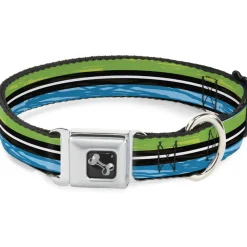 Dog Bone Seatbelt Buckle Collar - Scribble Stripes Blue/Green/White