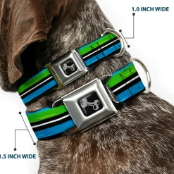 Dog Bone Seatbelt Buckle Collar - Scribble Stripes Blue/Green/White