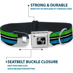 Dog Bone Seatbelt Buckle Collar - Scribble Stripes Blue/Green/White