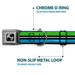 Dog Bone Seatbelt Buckle Collar - Scribble Stripes Blue/Green/White