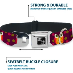 Dog Bone Seatbelt Buckle Collar - Owls Striped w/Swirls Purple