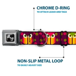 Dog Bone Seatbelt Buckle Collar - Owls Striped w/Swirls Purple