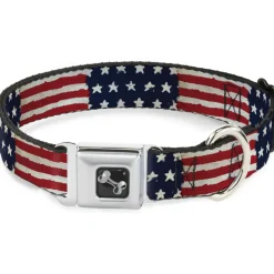 Dog Bone Seatbelt Buckle Collar - Stars & Stripes Painting