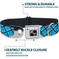 Dog Bone Seatbelt Buckle Collar - Wire Grid Baby Blue Black/White