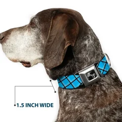 Dog Bone Seatbelt Buckle Collar - Wire Grid Baby Blue Black/White