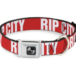 Dog Bone Seatbelt Buckle Collar - RIP CITY Red/White