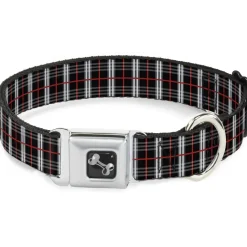 Dog Bone Seatbelt Buckle Collar - Plaid Black/Red