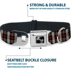 Dog Bone Seatbelt Buckle Collar - Plaid Black/Red