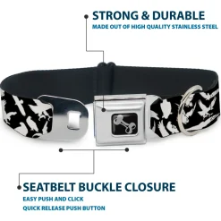 Dog Bone Seatbelt Buckle Collar - Eagle Silhouettes Scattered Black/White
