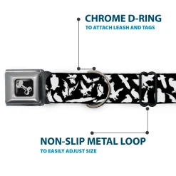 Dog Bone Seatbelt Buckle Collar - Eagle Silhouettes Scattered Black/White