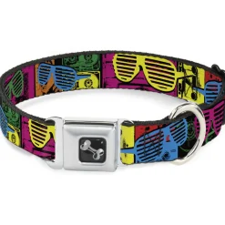 Dog Bone Seatbelt Buckle Collar - Eighties Shades Tapes Black/Neon