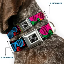 Dog Bone Seatbelt Buckle Collar - Eighties Shades Tapes Black/Neon