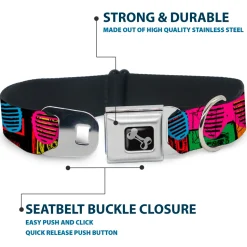 Dog Bone Seatbelt Buckle Collar - Eighties Shades Tapes Black/Neon